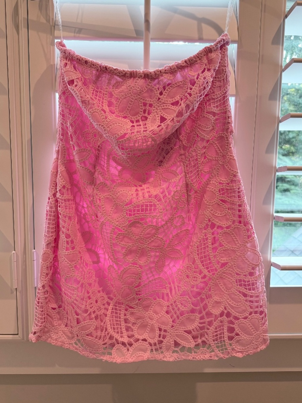 NWT Stella Pink Strapless Crochet Lace Mini Dress